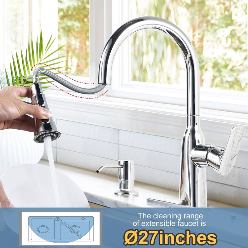 WOWOW Pull-Down Sprayer Kitchen Faucet with Soap Dispenser