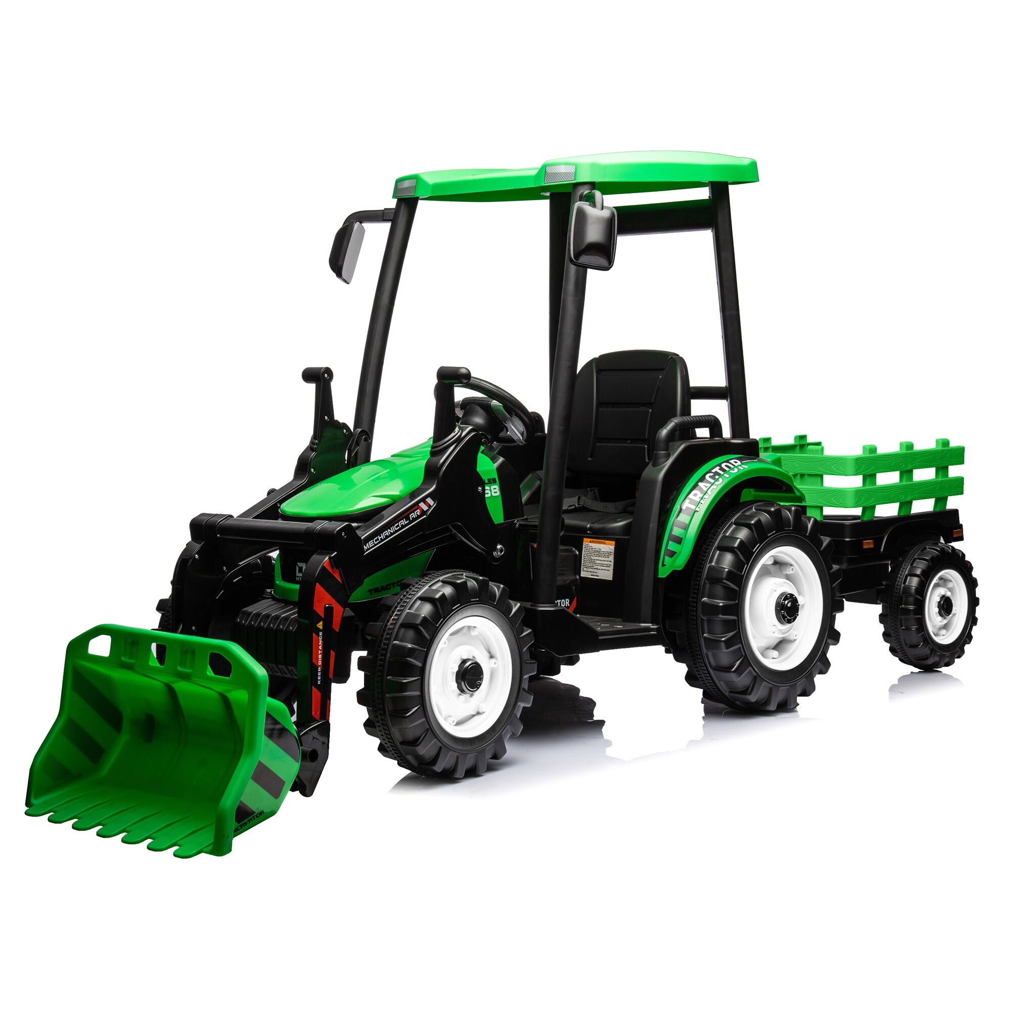 Kids Ride On Tractor with Loader and Backhoe Battery Powered Toy with Trailer Bed Bath Beyond 39071242