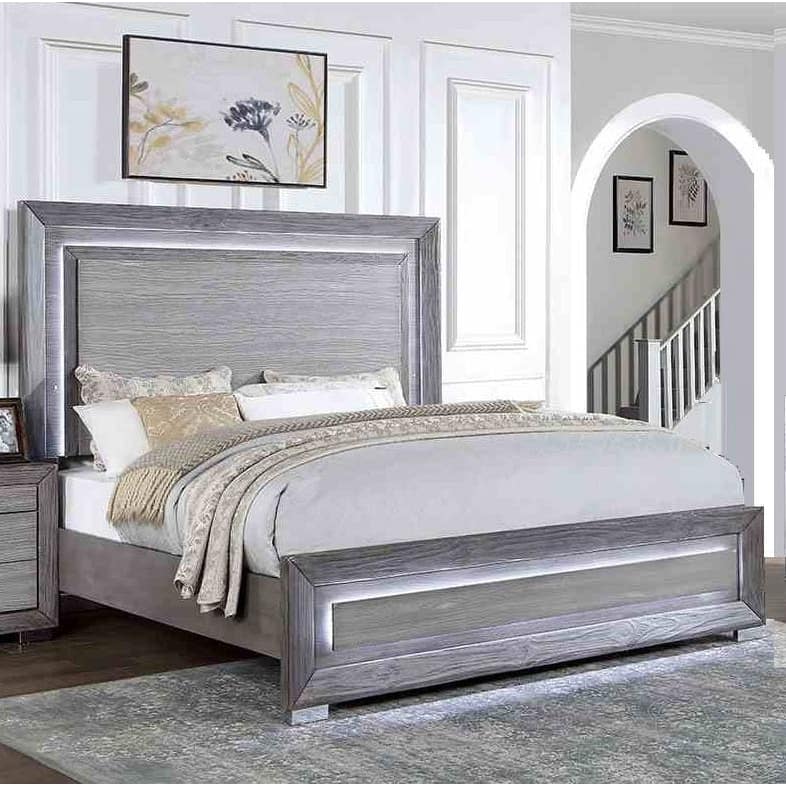 Transitional Gray Finish 1pc LED Bed