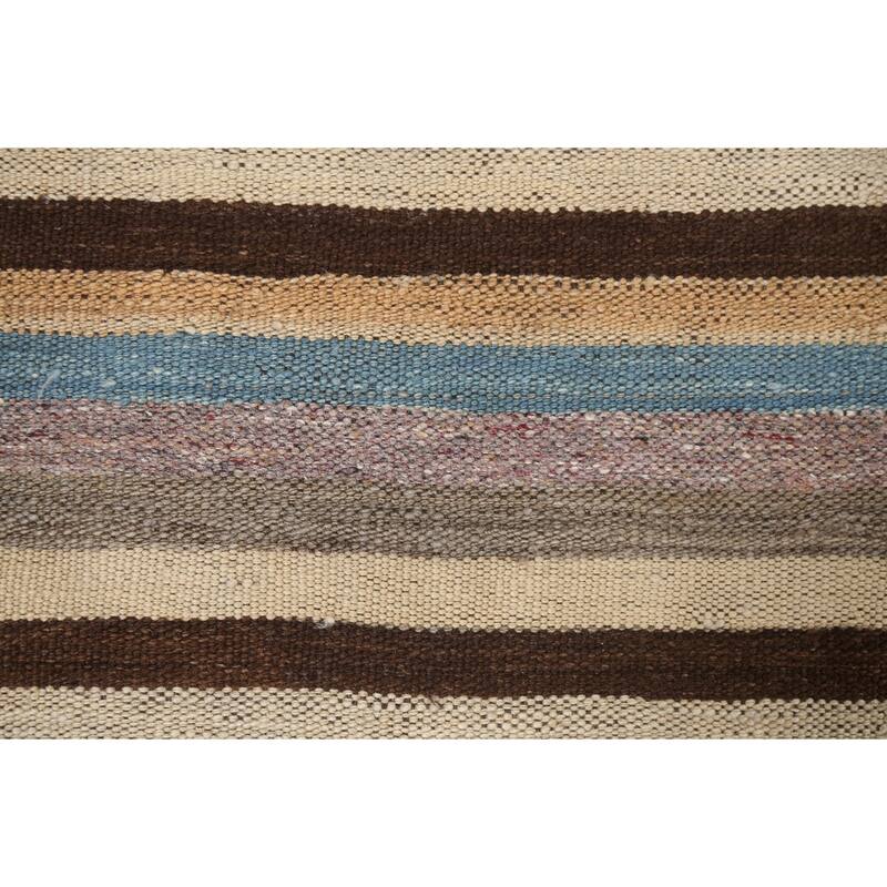 Natural Dye Striped Kilim Contemporary Wool Area Rug Flat-weave Carpet - 5'0" x 6'6"