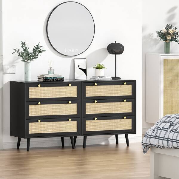 Anmytek Modern 3-Drawer Black Dresser Rattan Chest of Drawers for Bedroom -  On Sale - Bed Bath & Beyond - 37092071