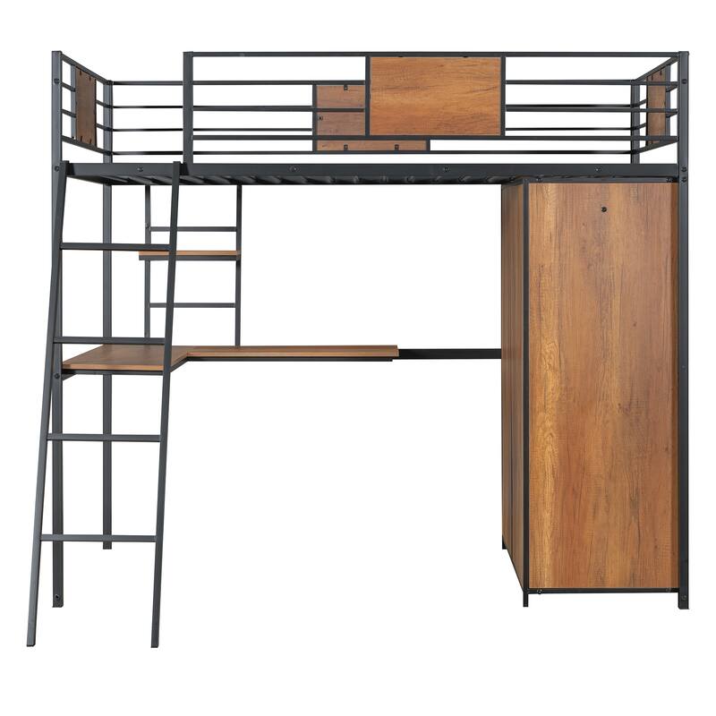Loft bed with L-shape Desk and Wardrobe