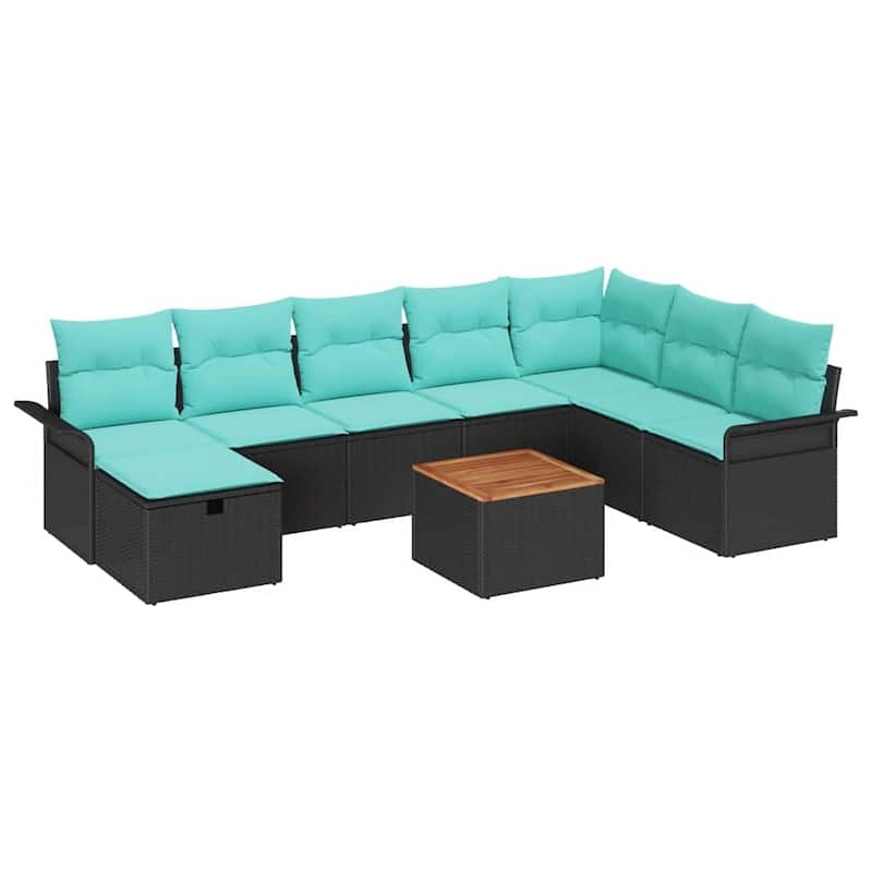 vidaXL 9 Garden Sofa Set with Cushions Black/Grey Poly Rattan - 117.1 x 73.8 x 27.2