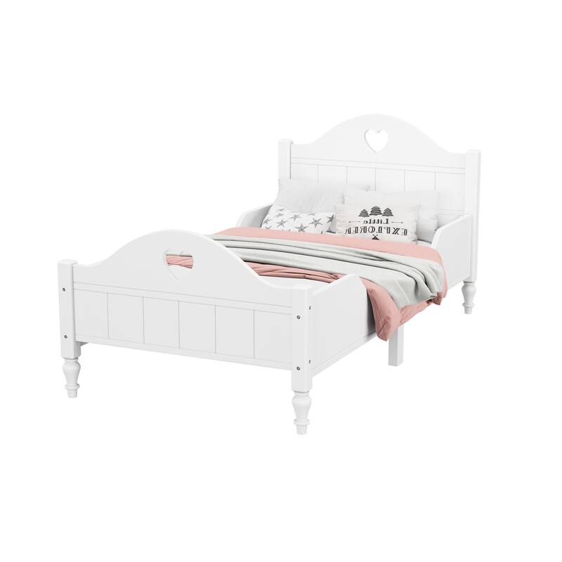 Macaron Twin Size Toddler Bed with Side Safety Rails and Headboard and Footboard,Light Pink