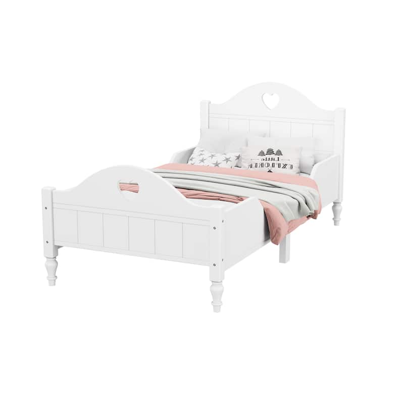 Macaron Twin Size Toddler Bed with Side Safety Rails and Headboard and