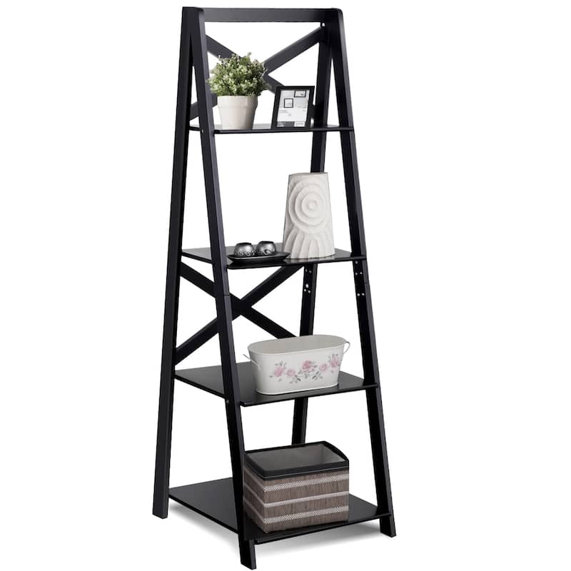 Porch & Den Strickland 4-Tier X-accent Ladder Storage Shelf - Black