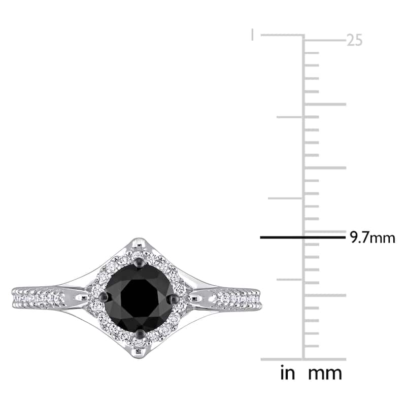 Miadora 10k White Gold with Black Rhodium 1 1/5ct TDW Black & White Diamond Halo Engagement Ring
