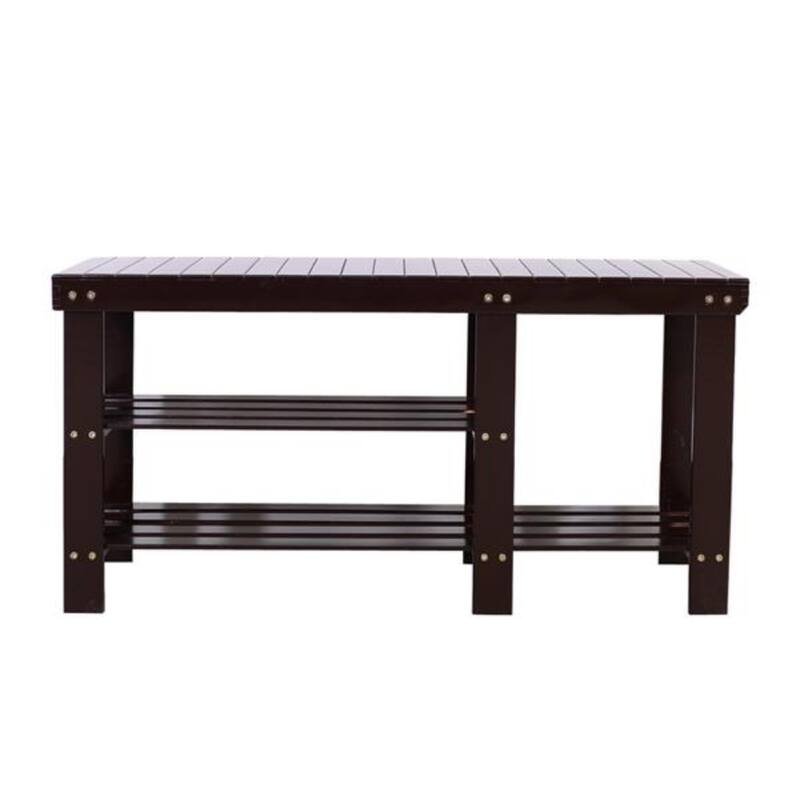 90cm Strip Type Bamboo Stool Shoe Rack with Boots Compartment Coffee - 35.43 x 11.02 x 17.72