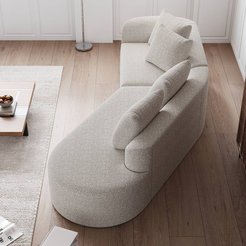 Modular Curved Sectional Sofa, Oversized Chenille Cloud Couch, Compressed Upholstered Sofa with 4 Throw Pillows