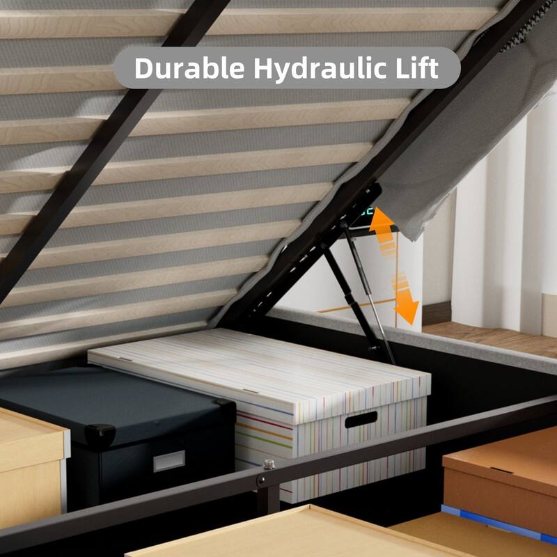 Modern Upholstered Lift-Up Storage Platform Bed with Headboard