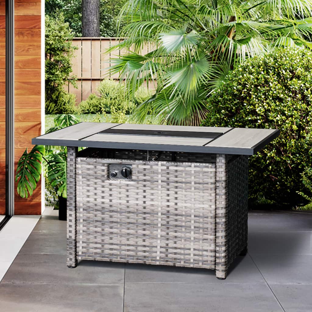 OVIOS Patio Outdoor Wicker Fire Pit&Table