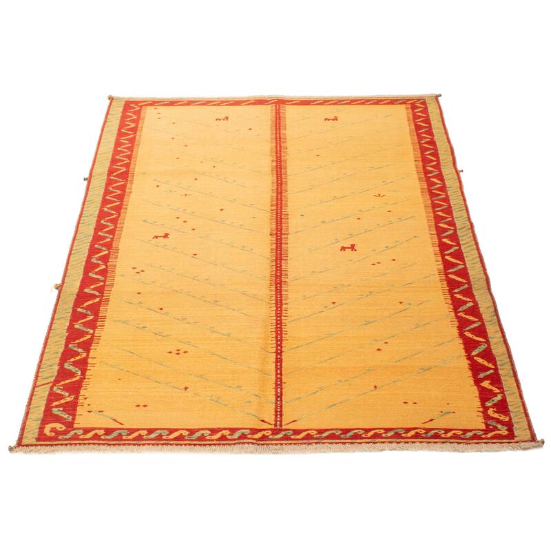 ECARPETGALLERY Flat-Weave Kashkuli Light Orange Wool Tapestry Kilim - 5'8 x 7'9