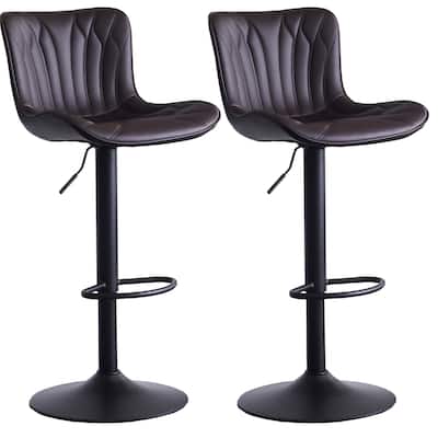Modern Bar Stools Set of 2, Adjustable Swivel Barstools, Counter Height, PU Leather