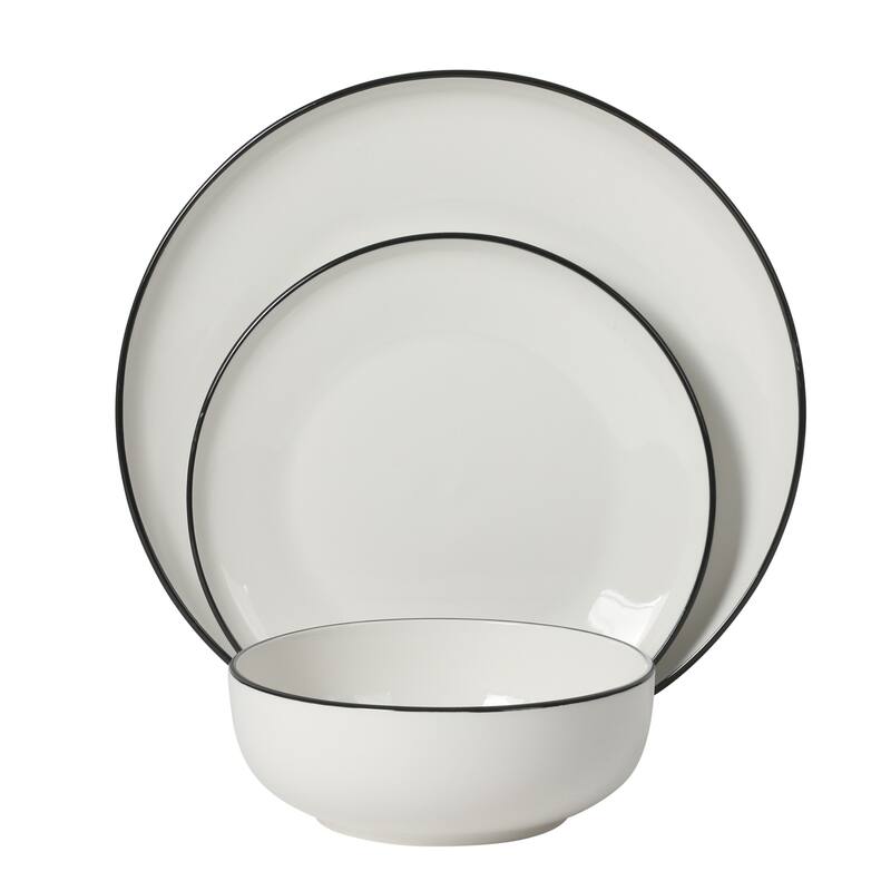 Gibson Home Havenstone 12-Piece Porcelain Dinnerware Set - Plates & Bowls, Classic White Everyday Dish Set