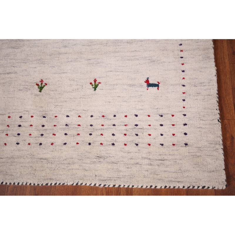 Little Animals Tribal Gabbeh Oriental Area Rug Handmade Wool Carpet - 3'11"x 5'10"