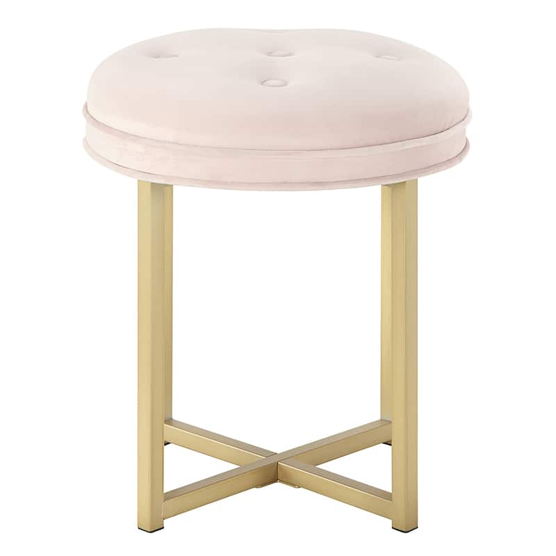 Azalea Park Gold Vanity Stool with Pink Tufted Velvet Upholstery - Gold & Pink - 16.14 W x 16.14 D x 19.49 H"