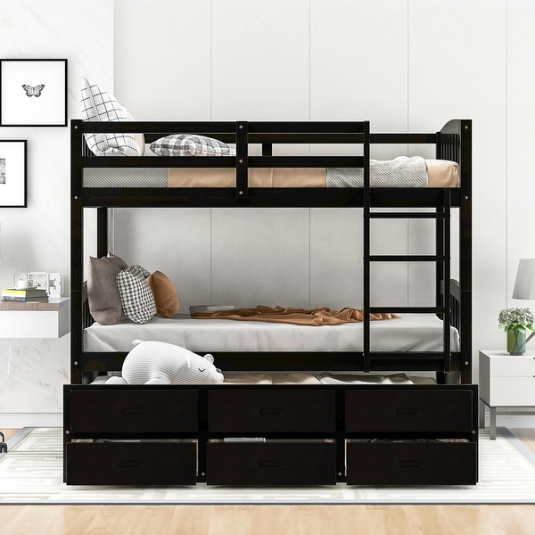 Wooden bunk bed with hot sale trundle and storage