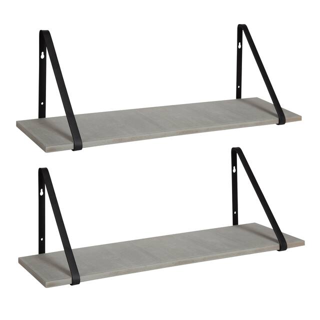 Kate and Laurel Soloman Wood 2 Piece Shelves with Metal Brackets - 2 Piece 28 inches - Gray/Black