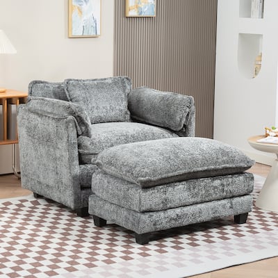 Boucle Oversized Sofa Chair With Ottoman