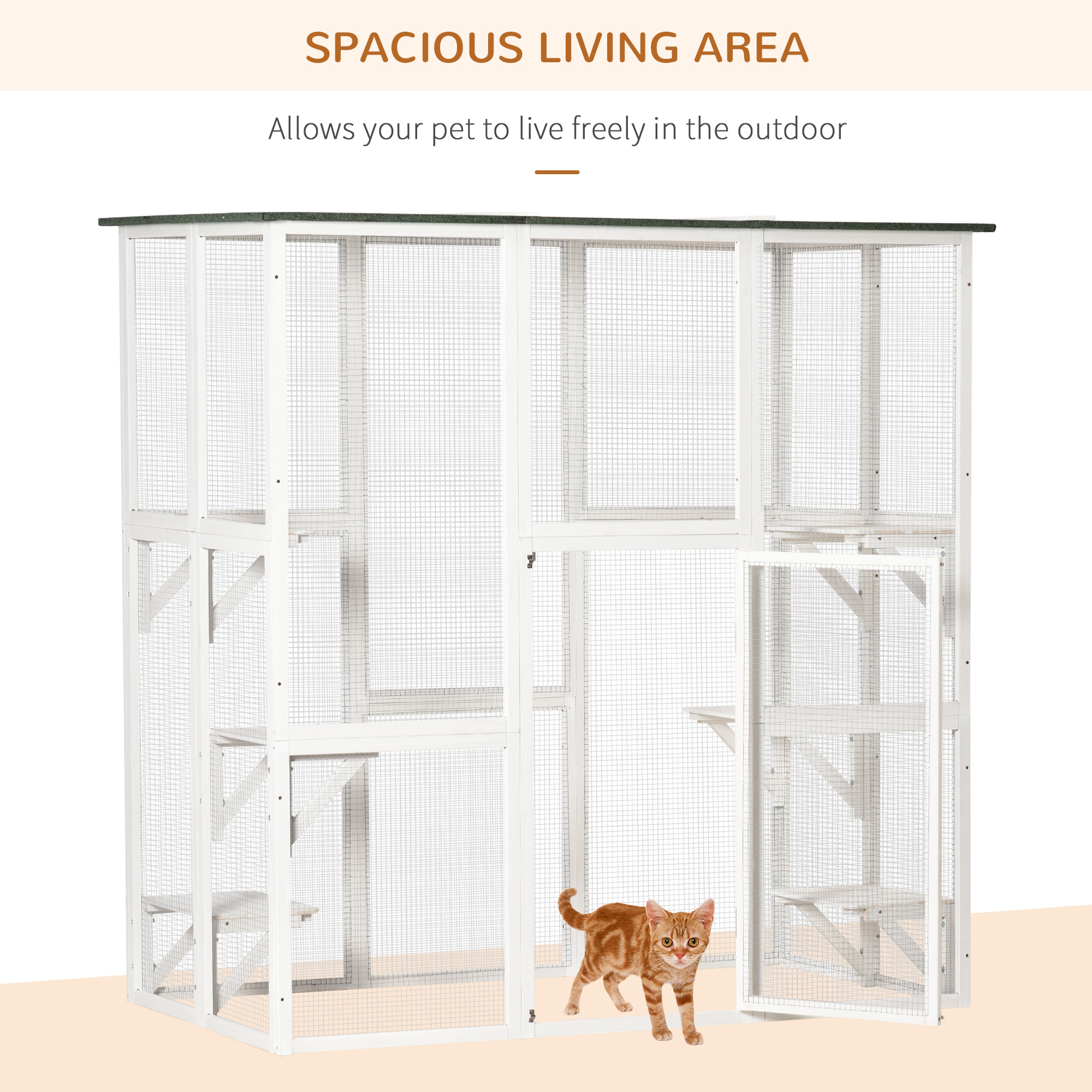 Pawhut large wooden outdoor cat enclosure hotsell cage with 6 platforms