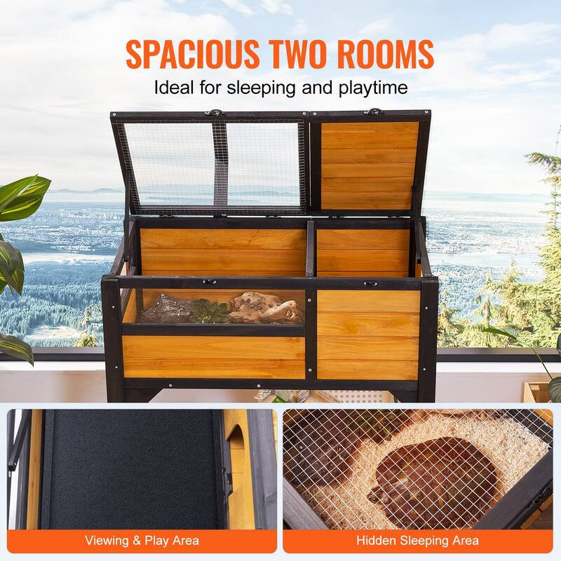 Tortoise House,Tortoise Habitat with Balcony & 2 Stories, Wooden Tortoise Enclosure Indoor & Outdoor