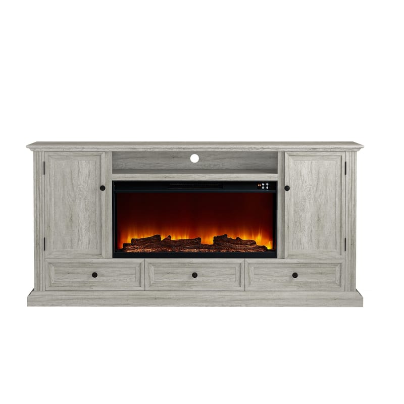 Farmhouse 72" TV Stand with Fireplace - Accommodates up to 75" TV - 73"W x 35"H x 14"D