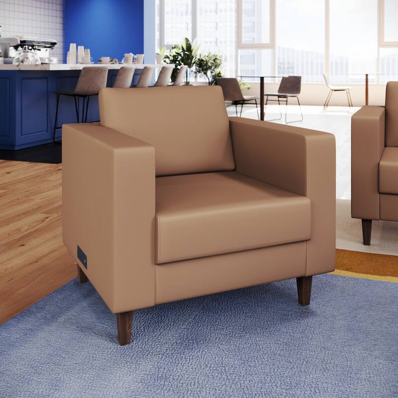 Commercial Lobby Chair with Outlets/USB/USB-C Charging Ports - 33"W x 31.25"D x 32.5"H