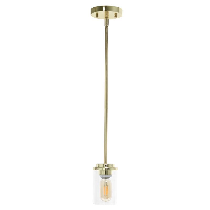 Modern Pendant Light - 1-Light Adjustable Gold Finish Clear Glass Cylinder for Kitchen Island - 9.5