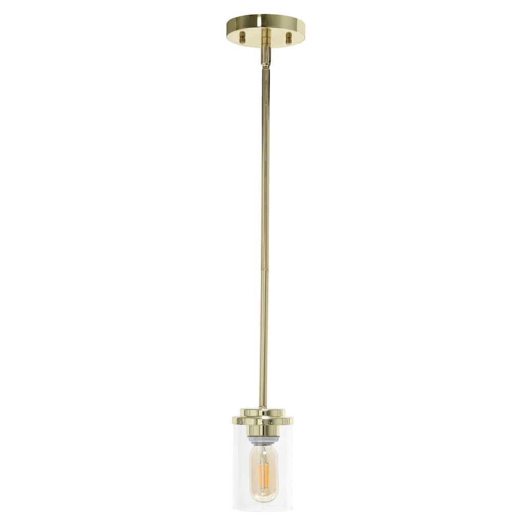 Modern Pendant Light - 1-Light Adjustable Gold Finish Clear Glass Cylinder for Kitchen Island - 9.5