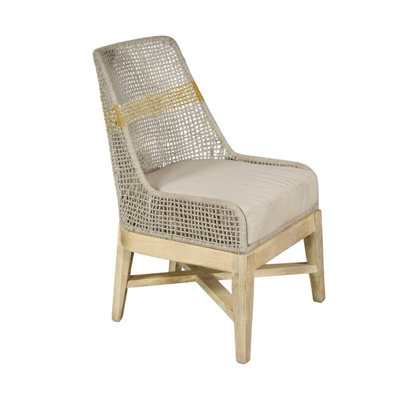 Avira Set of 2 Dining Chairs Handcrafted Mango Wood Cotton Rope Weaving Beige Cushion