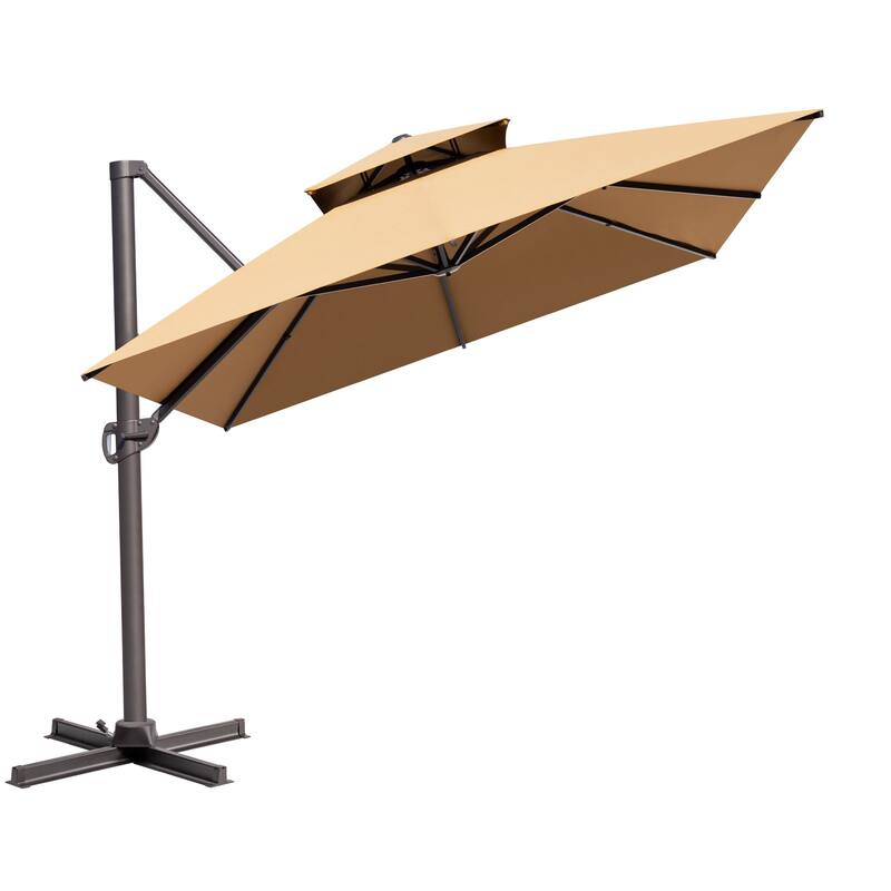 10 x 13 Feet Double Top Rectangular Patio Offset Cantilever Umbrella Aluminum with Crank