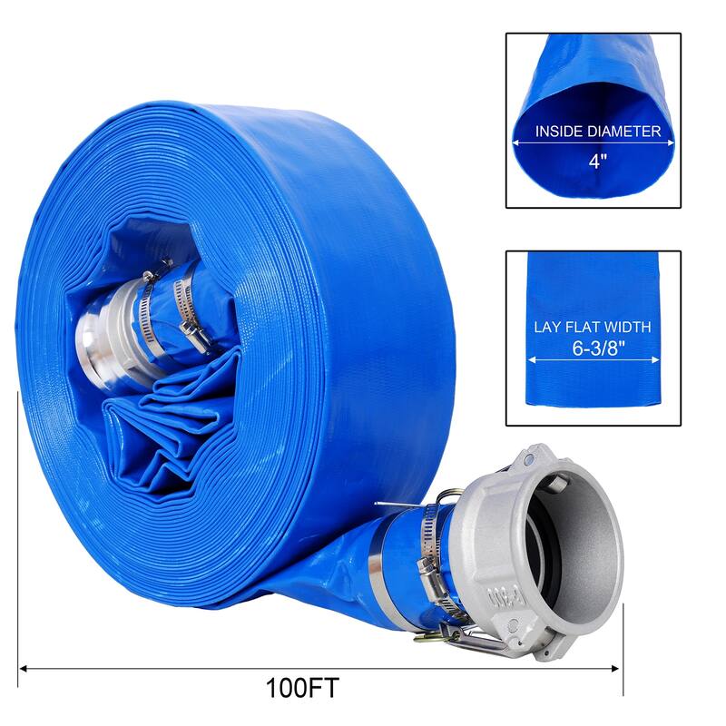4x100FT Heavy Duty Pool Backwash Hose, PVC with Aluminum Camlock