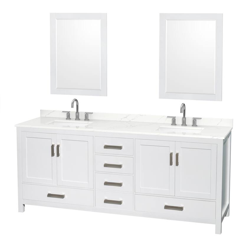 Wyndham Collection WCS141480D-QTZ-US3M24 Sheffield 80" Free Standing - White / Giotto Quartz Top / Brushed Chrome