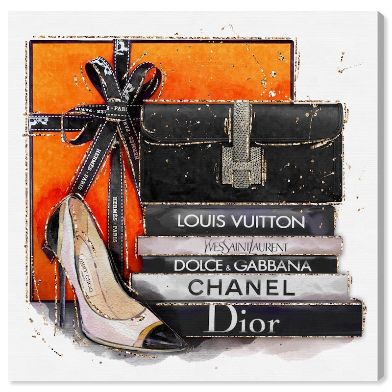 Wynwood Studio Canvas Fashion and Glam French Shopping Day Ivory Orange and Glam Wall Art Canvas Print