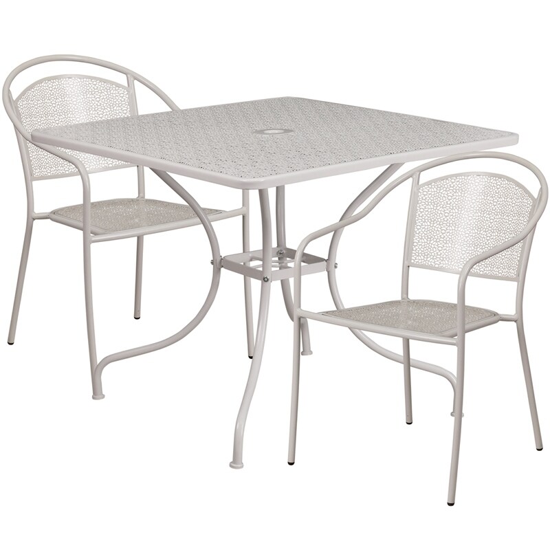 Shop Sterling Square 35 5 Light Gray Steel Table Set W 2 Round Back Chairs For Restaurant Bar Pub Patio Free Shipping Today Overstock 15869294