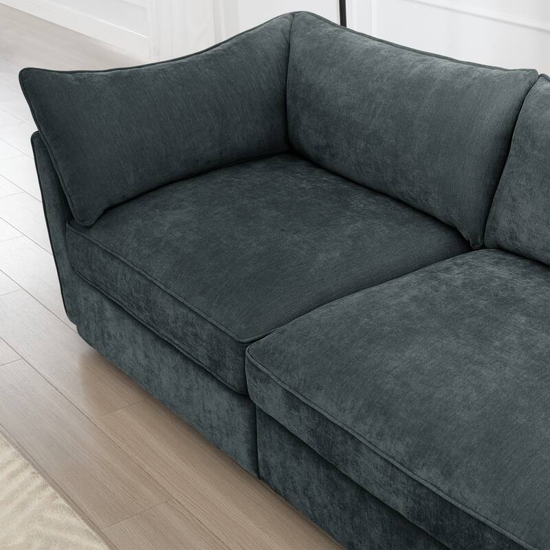 Modern Chenille Sectional Sofa Couch with Hidden Storage & 2 Ottoman