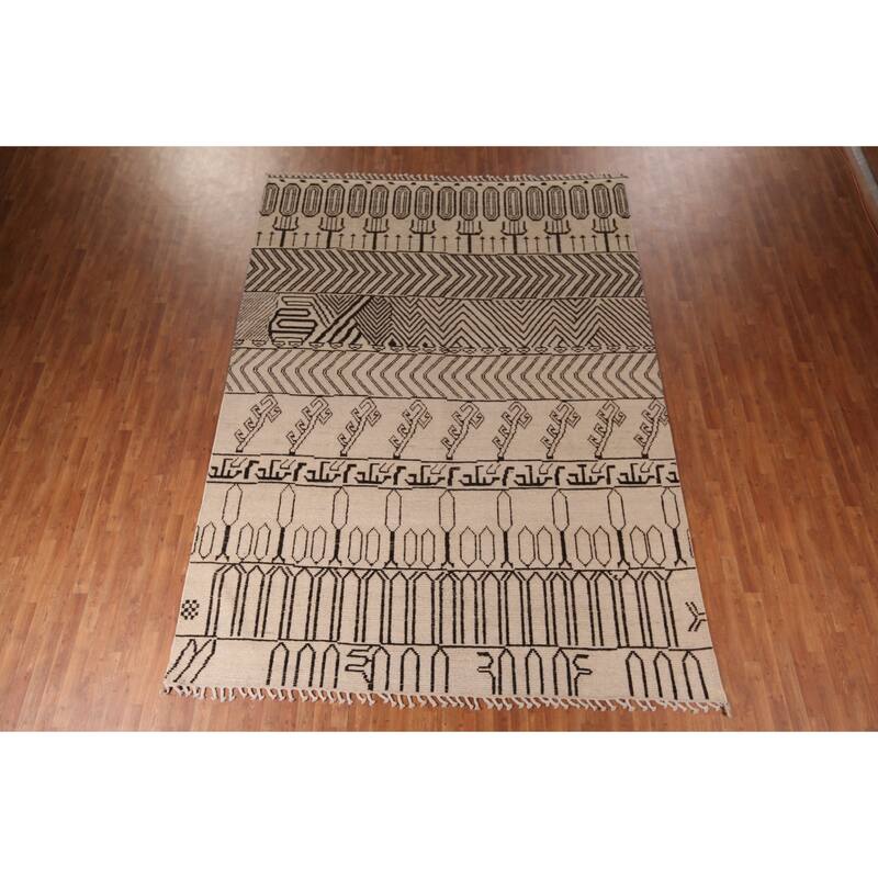 Moroccan Oriental Area Rug Hand-Knotted Contemporary Wool Carpet - 8'11"x 12'0"