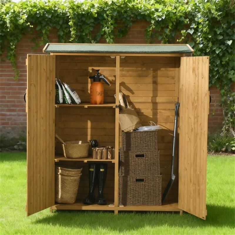 Outdoor Storage Cabinet Wooden Shed with Waterproof Asphalt Rood, Lockable Doors