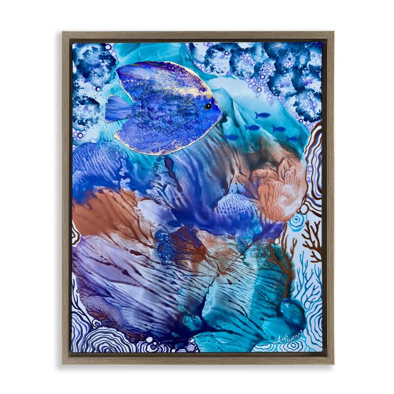 Stupell Underwater Fish Sea Life Framed Floater Canvas Wall Art Design By Amy Tieman - 25 x 31 - Brown