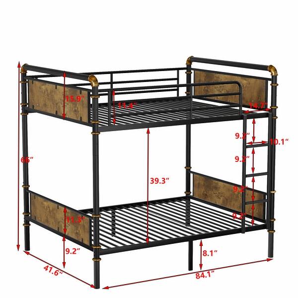 Twin XL over Twin XL Metal Bunk Bed, Industrial Detachable Bunkbeds with Safety Guard Rails for Teens, Black