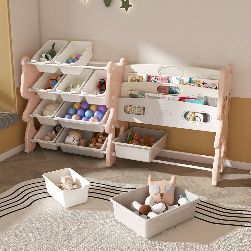 Toy Organizer with 2 Tier Bookshelf
