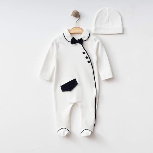 slide 2 of 2, Elegant Baby Boy Tuxedo Cotton Jumpsuit Set Navy Blue - 0 - 3 Months