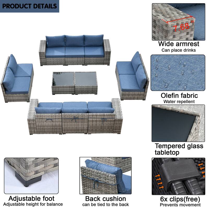 HOOOWOOO 12-Piece Rattan Outdoor Patio Furniture Modular Wide Armrest Sectional Set