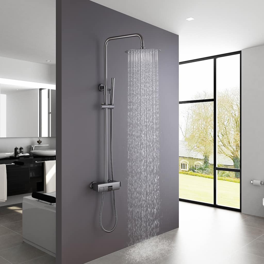 Wall Mounted 3-Way Exposed Install Complete 10'' Shower System with Handheld Showerhead and Tub Faucet