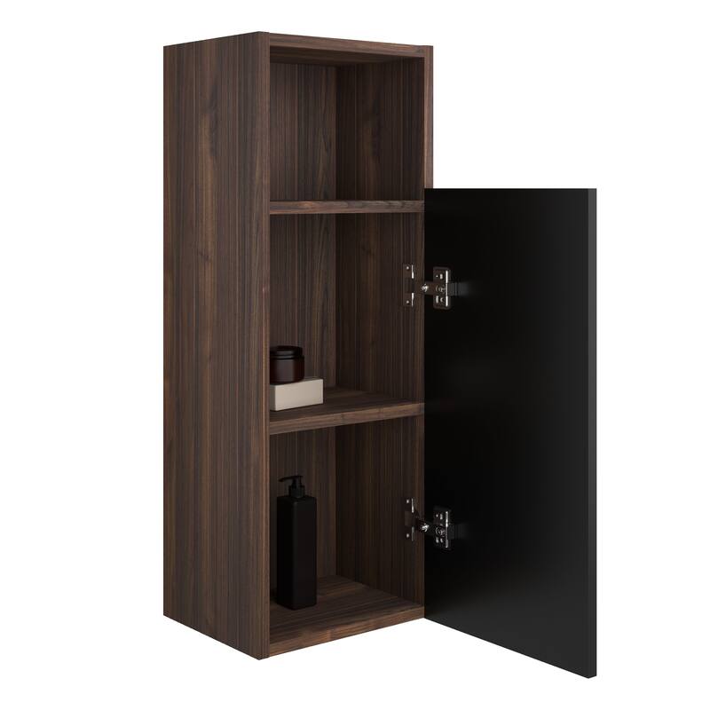 Black & Walnut Bathroom Floating Side Cabinet, Wall-mounted Storage Cabinet for Small Space