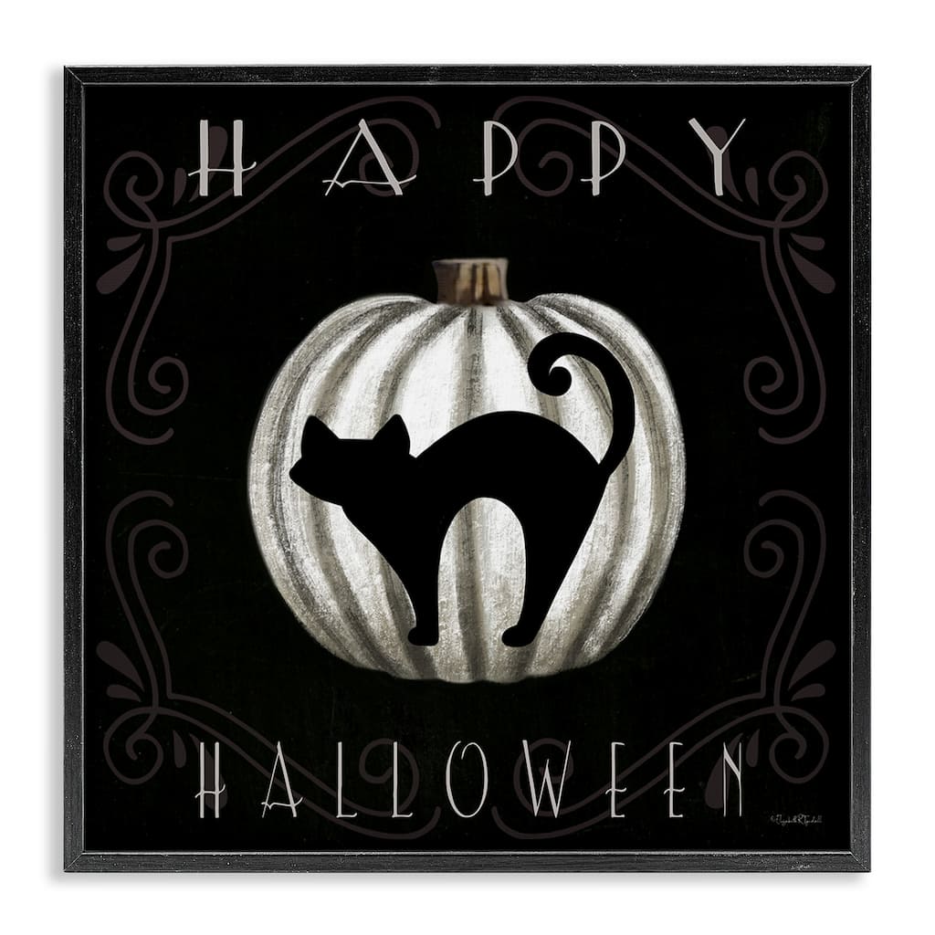 Stupell Happy Halloween Cat & Pumpkin Framed Giclee Art Design By Elizabeth Tyndall