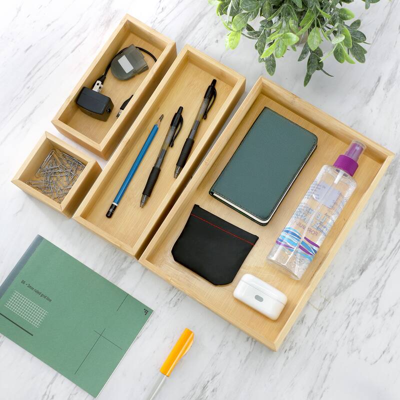 MegaChef 4 Piece Bamboo Storage and Organization Trays