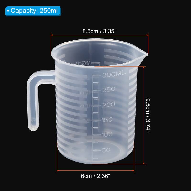 Graduated Beaker, 250ml PP Plastic Liquid Measuring Cup Double Sided Graduations - Transparent - Transparent