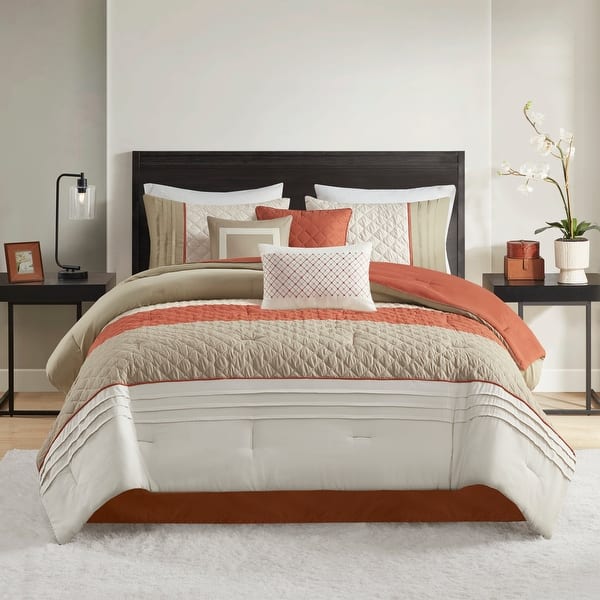 Madison Park Denver 7 Piece Color Block Stripe Comforter Set with Throw Pillows