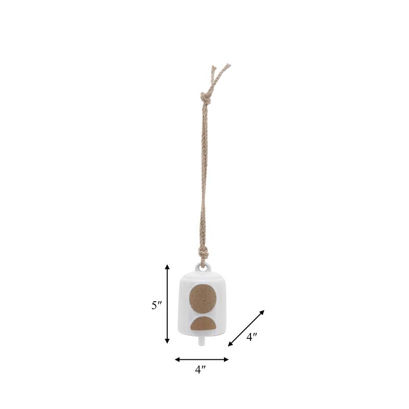 Sagebrook Home Hanging Bell Decorative Wind Chime White and Beige Circle Design Outdoor or Indoor